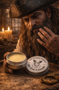 captain putting on beard balm