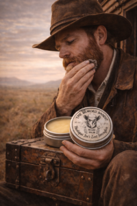 driver putting beard balm on